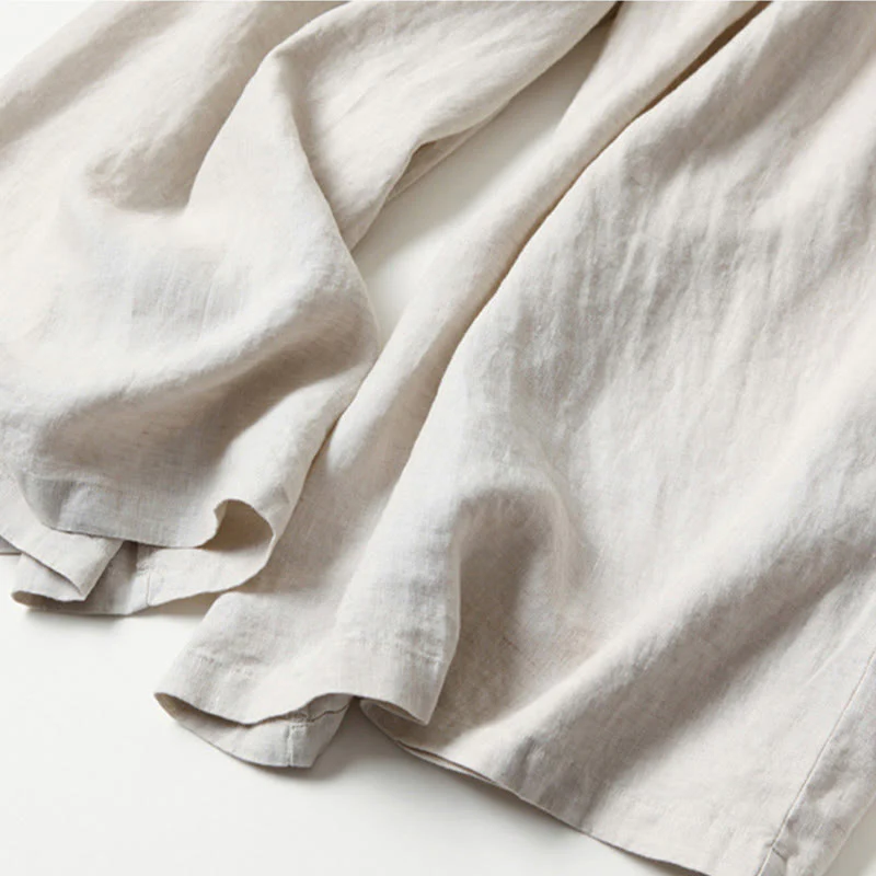 Pantaloni a gamba larga in cotone e lino tinta unita con vita alta e tasche Buddha Stones - Image 19
