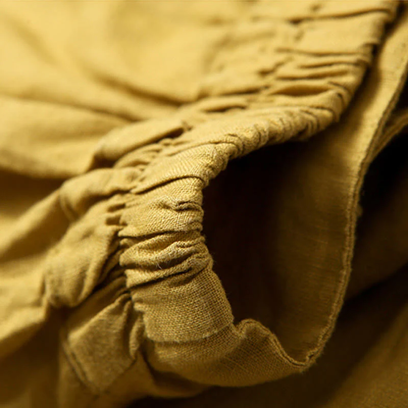 Pantaloni a gamba larga in cotone e lino tinta unita con vita alta e tasche Buddha Stones - Image 3