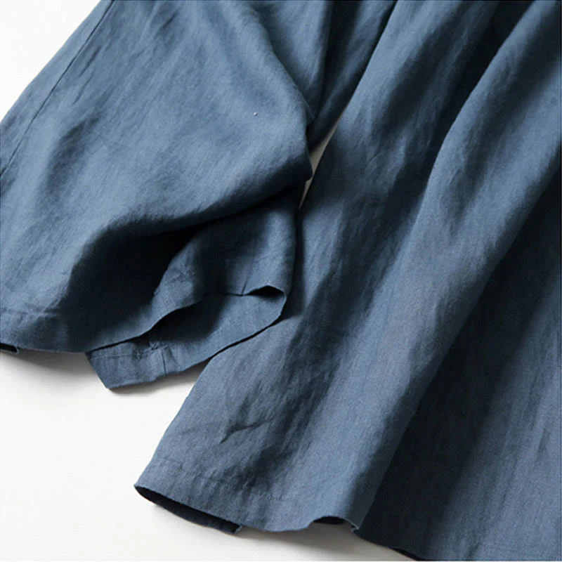 Pantaloni a gamba larga in cotone e lino tinta unita con vita alta e tasche Buddha Stones - Image 8
