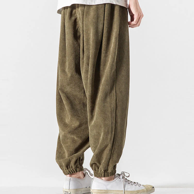 Pantaloni alla caviglia in velluto a coste con coulisse e tasche, casual e colorati, da uomo, modello Buddha Stones - Image 23