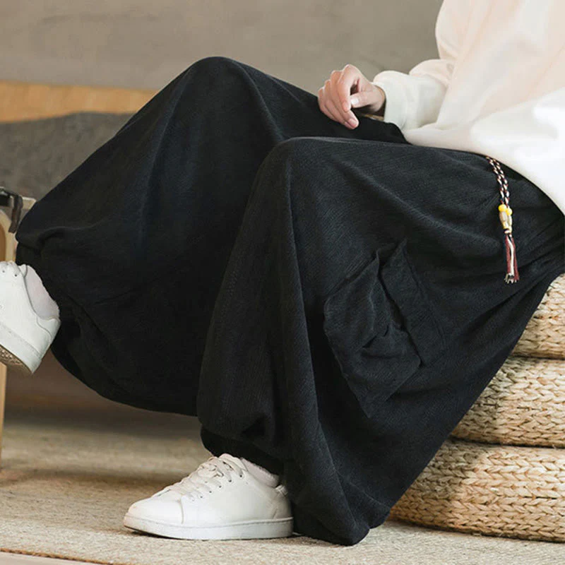 Pantaloni cargo in velluto a coste con coulisse e tasche da uomo Buddha Stones autunno inverno - Image 10