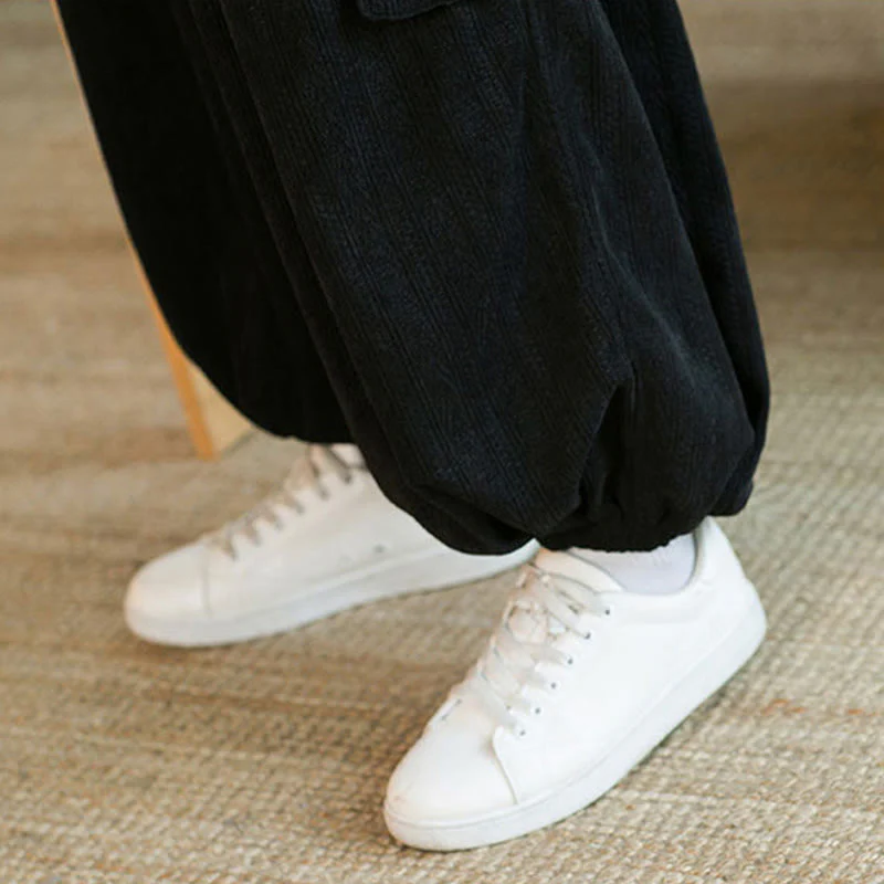 Pantaloni cargo in velluto a coste con coulisse e tasche da uomo Buddha Stones autunno inverno - Image 14