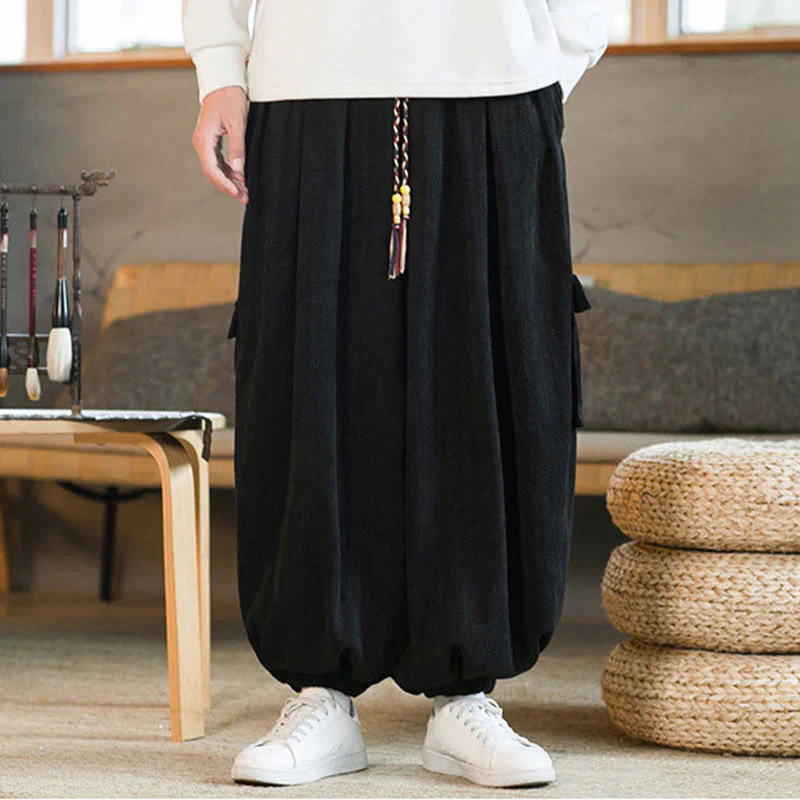 Pantaloni cargo in velluto a coste con coulisse e tasche da uomo Buddha Stones autunno inverno - Image 2