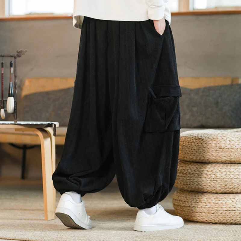 Pantaloni cargo in velluto a coste con coulisse e tasche da uomo Buddha Stones autunno inverno - Image 5
