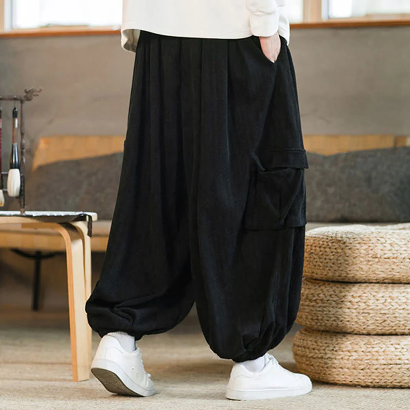 Pantaloni cargo in velluto a coste con coulisse e tasche da uomo Buddha Stones autunno inverno - Image 8