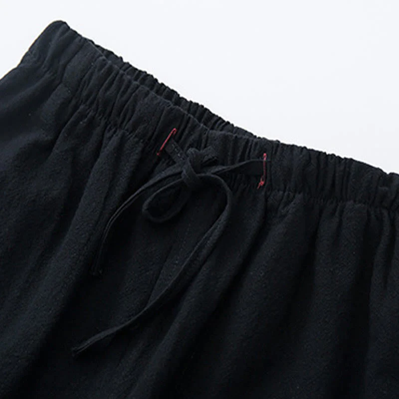 Pantaloni casual con coulisse in cotone e lino tinta unita da uomo Buddha Stones con tasche - Image 4
