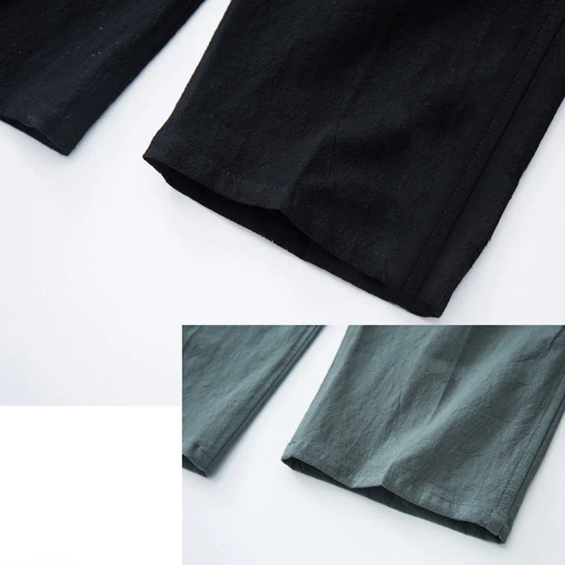 Pantaloni casual con coulisse in cotone e lino tinta unita da uomo Buddha Stones con tasche - Image 9