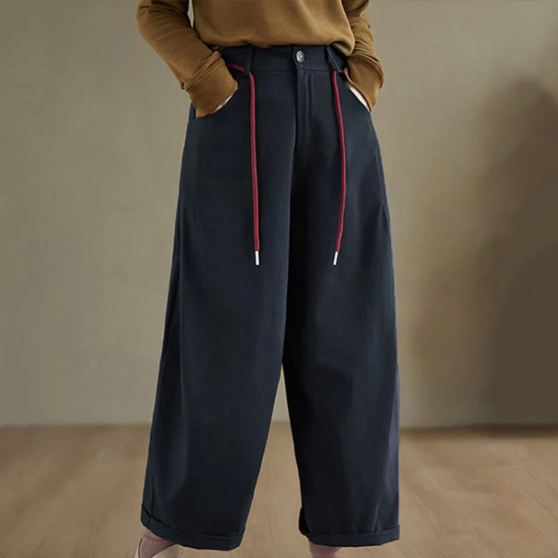 Pantaloni casual da donna Buddha Stones in cotone semplice, lunghezza 7-8, con tasche