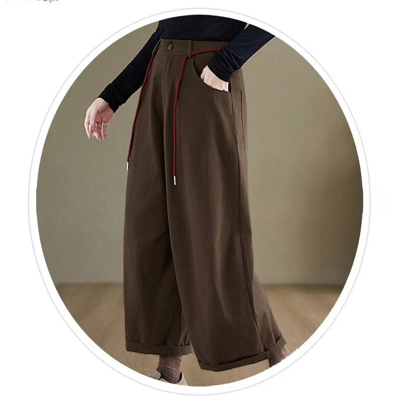 Pantaloni casual da donna Buddha Stones in cotone semplice, lunghezza 7-8, con tasche - Image 10