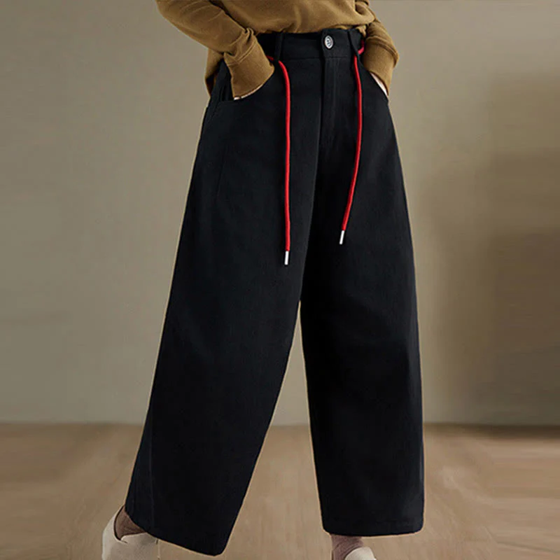 Pantaloni casual da donna Buddha Stones in cotone semplice, lunghezza 7-8, con tasche - Image 12