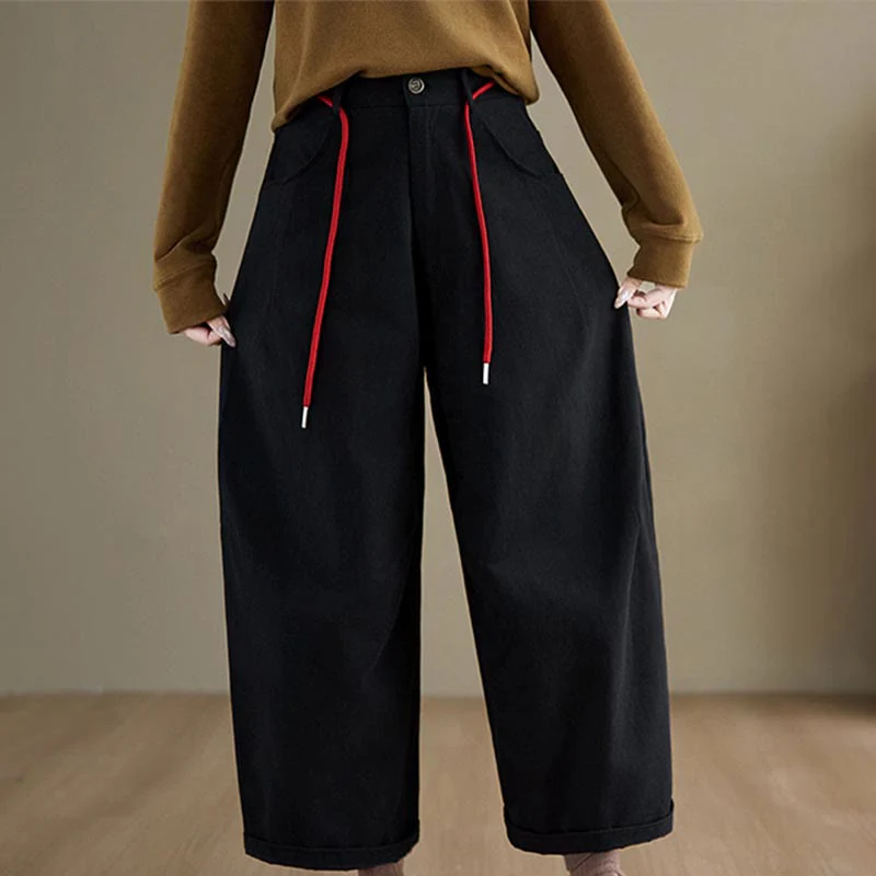 Pantaloni casual da donna Buddha Stones in cotone semplice, lunghezza 7-8, con tasche - Image 13