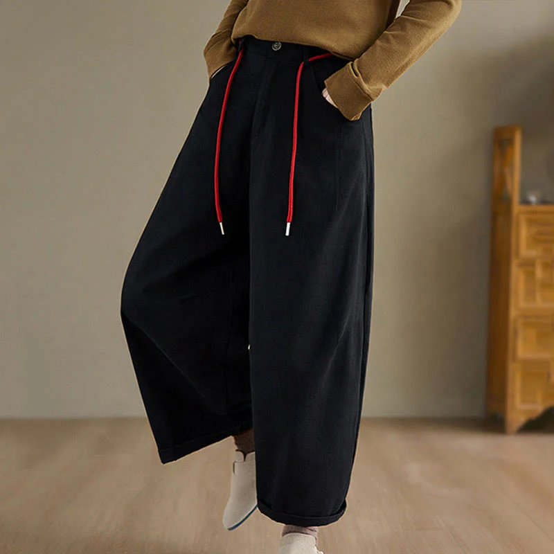 Pantaloni casual da donna Buddha Stones in cotone semplice, lunghezza 7-8, con tasche - Image 14