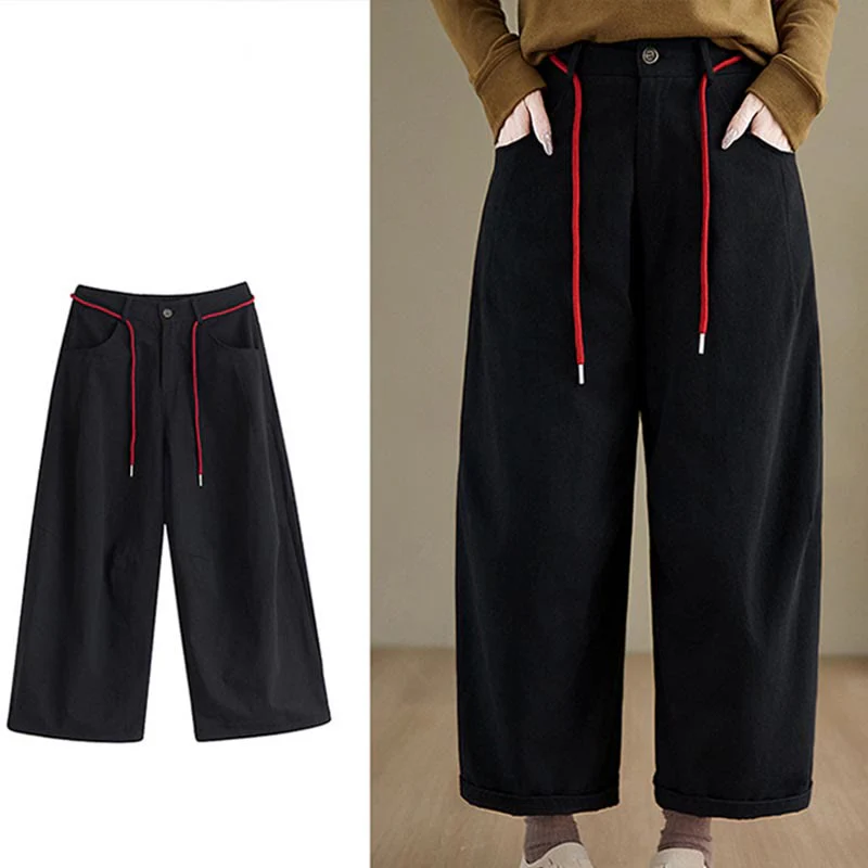 Pantaloni casual da donna Buddha Stones in cotone semplice, lunghezza 7-8, con tasche - Image 15