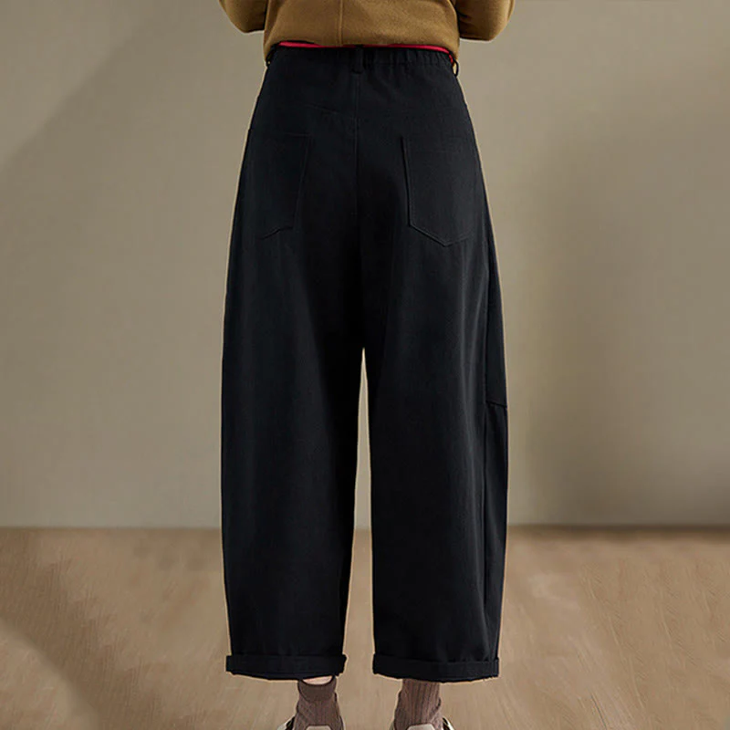 Pantaloni casual da donna Buddha Stones in cotone semplice, lunghezza 7-8, con tasche - Image 16