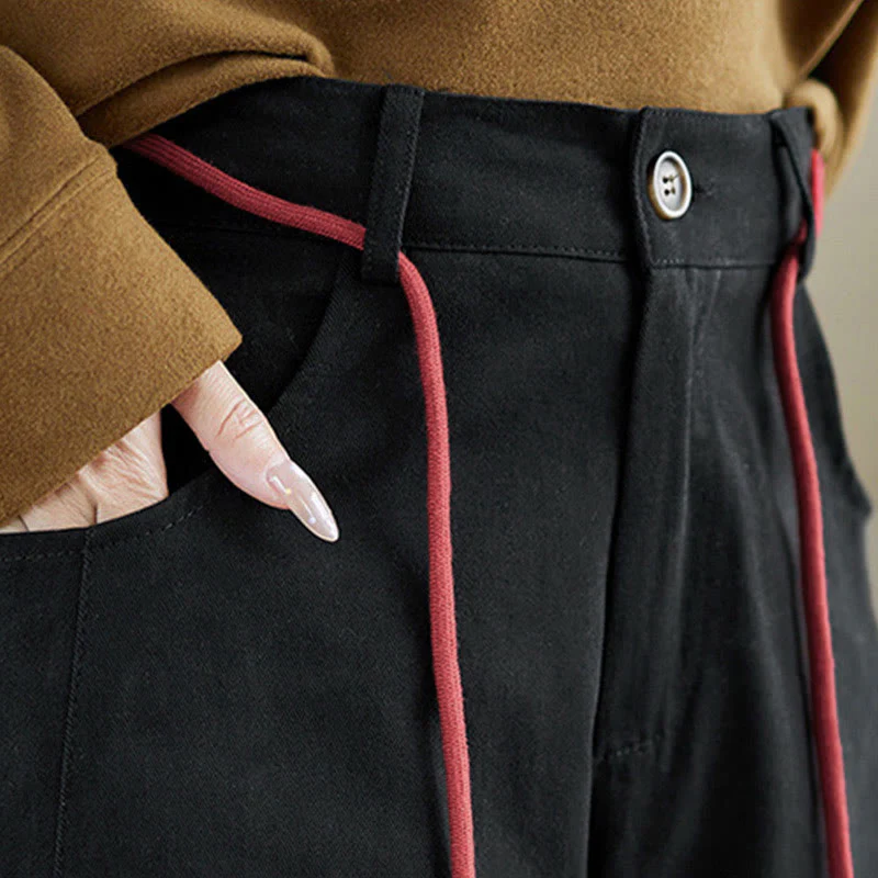 Pantaloni casual da donna Buddha Stones in cotone semplice, lunghezza 7-8, con tasche - Image 19