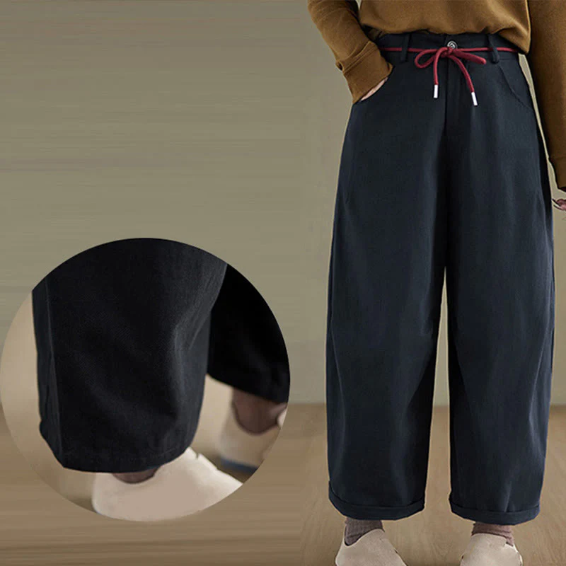 Pantaloni casual da donna Buddha Stones in cotone semplice, lunghezza 7-8, con tasche - Image 6