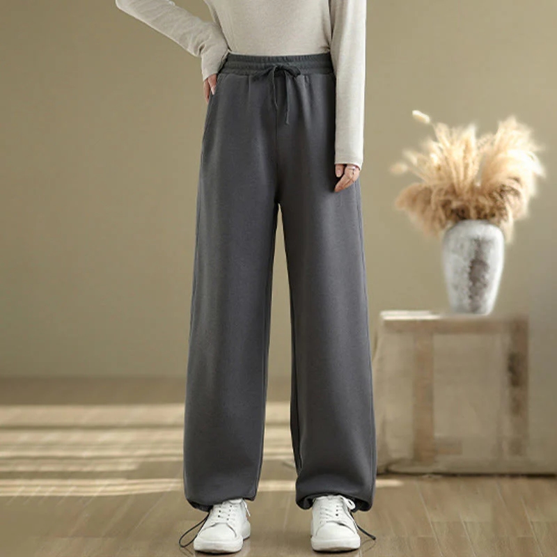 Pantaloni casual da donna in cotone a gamba dritta con tasche Buddha Stones