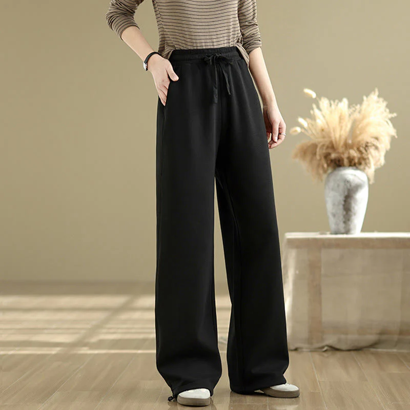 Pantaloni casual da donna in cotone a gamba dritta con tasche Buddha Stones - Image 13