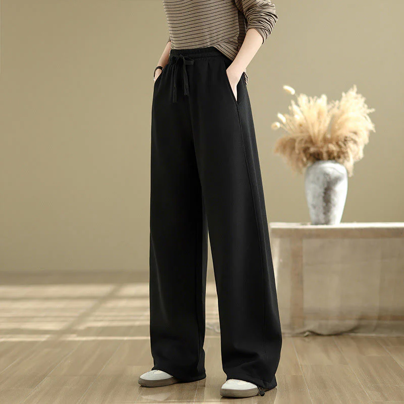 Pantaloni casual da donna in cotone a gamba dritta con tasche Buddha Stones - Image 9