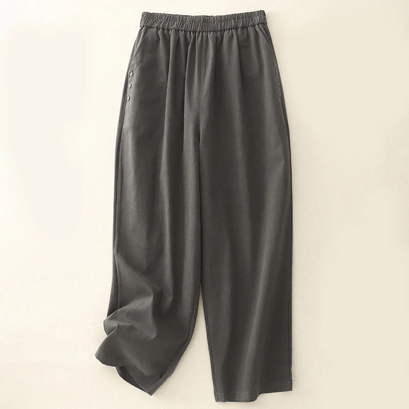Pantaloni casual da donna in cotone e poliestere con bottoni automatici e tasche Buddha Stones - Image 12