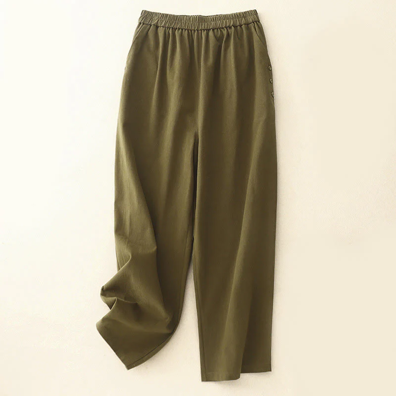 Pantaloni casual da donna in cotone e poliestere con bottoni automatici e tasche Buddha Stones - Image 6