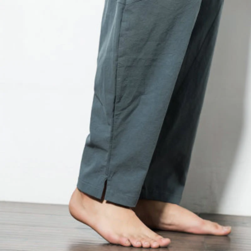Pantaloni casual da uomo Buddha Stones in cotone tinta unita con coulisse e tasche - Image 10