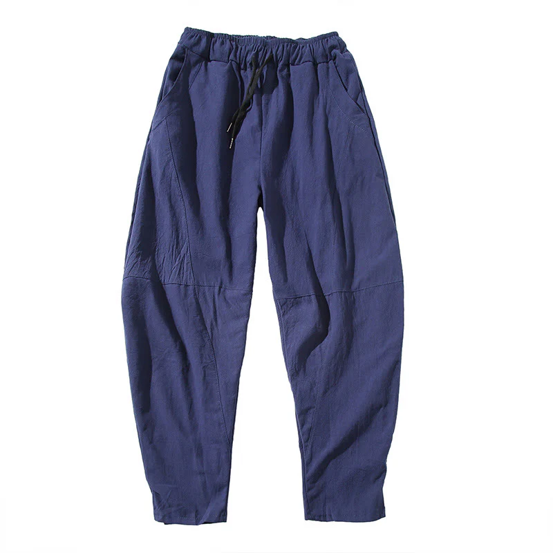 Pantaloni casual da uomo Buddha Stones in cotone tinta unita con coulisse e tasche - Image 15