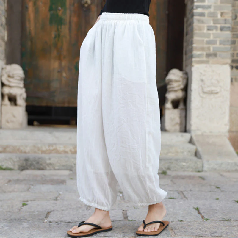Pantaloni casual estivi da donna in cotone con tasche Buddha Stones - Image 11