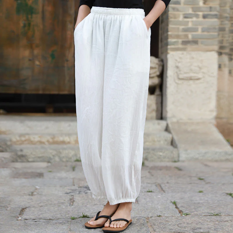 Pantaloni casual estivi da donna in cotone con tasche Buddha Stones - Image 12