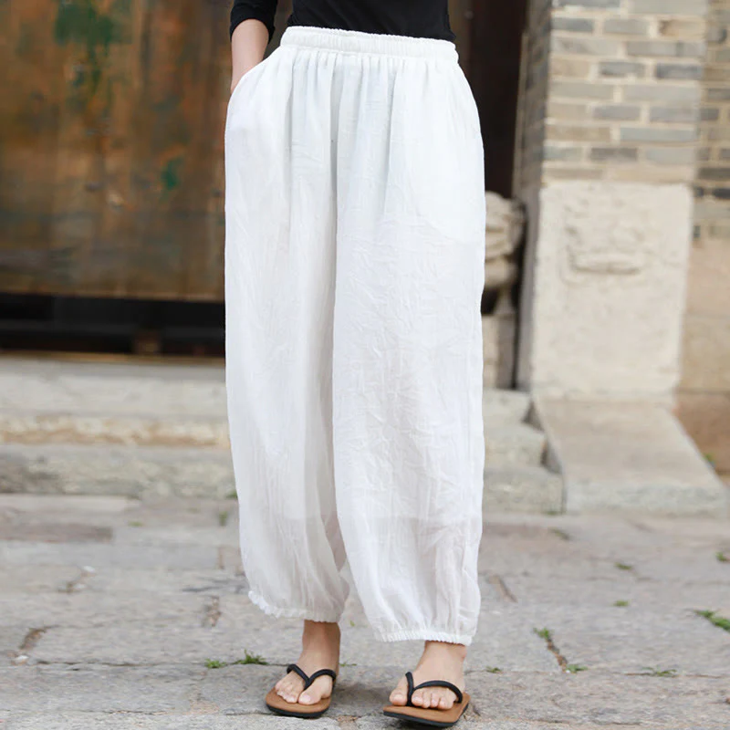 Pantaloni casual estivi da donna in cotone con tasche Buddha Stones - Image 13
