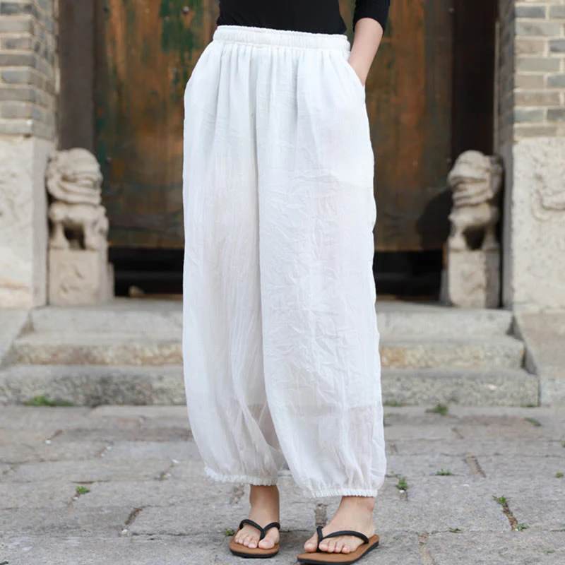 Pantaloni casual estivi da donna in cotone con tasche Buddha Stones - Image 14