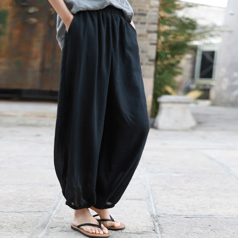 Pantaloni casual estivi da donna in cotone con tasche Buddha Stones - Image 15