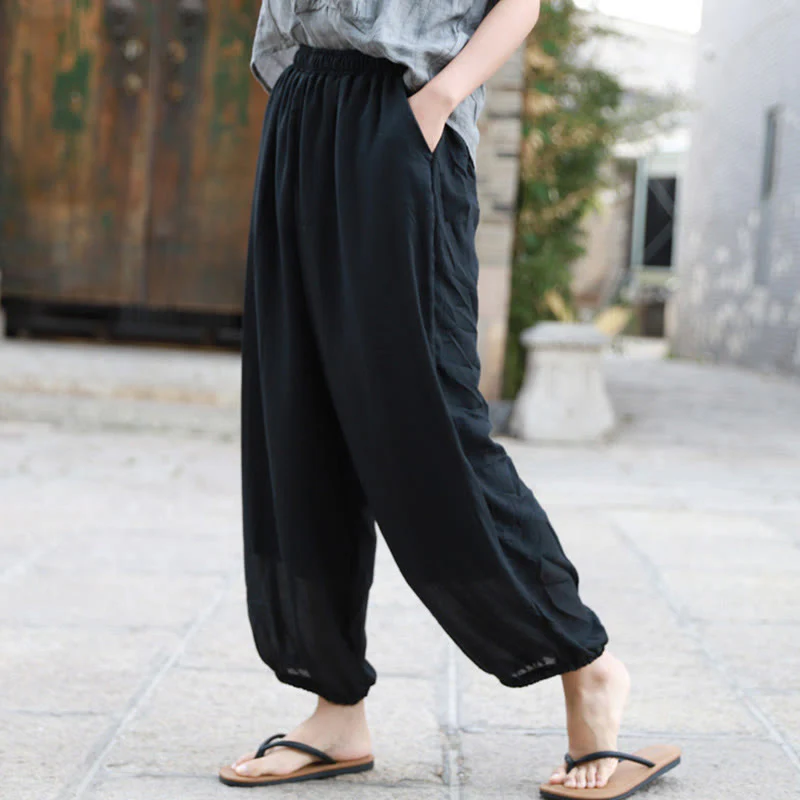 Pantaloni casual estivi da donna in cotone con tasche Buddha Stones - Image 16