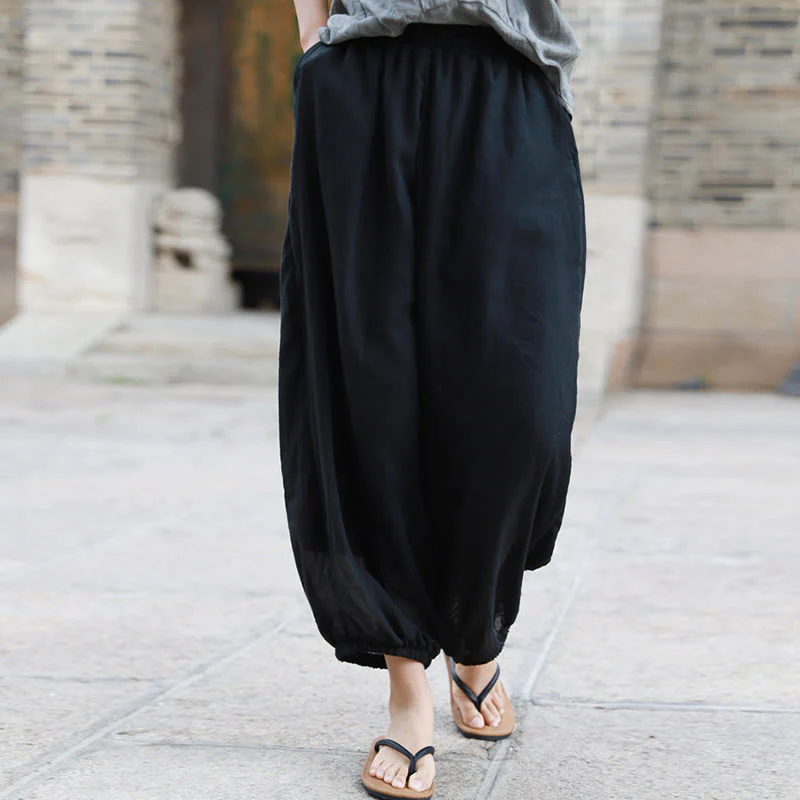 Pantaloni casual estivi da donna in cotone con tasche Buddha Stones - Image 17