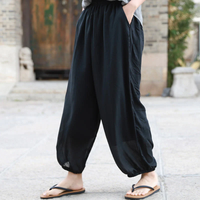 Pantaloni casual estivi da donna in cotone con tasche Buddha Stones - Image 18
