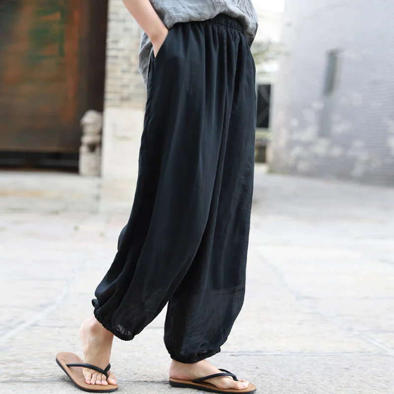 Pantaloni casual estivi da donna in cotone con tasche Buddha Stones - Image 19