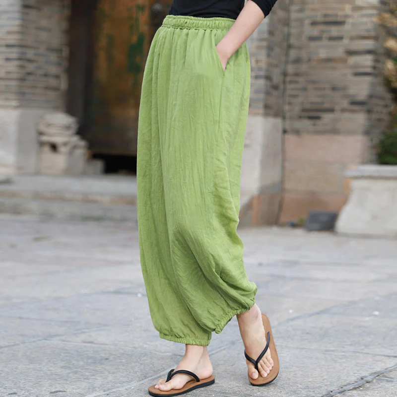 Pantaloni casual estivi da donna in cotone con tasche Buddha Stones - Image 2