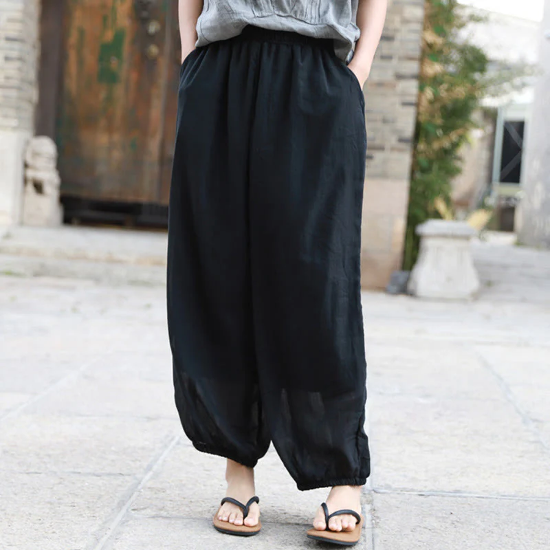 Pantaloni casual estivi da donna in cotone con tasche Buddha Stones - Image 20