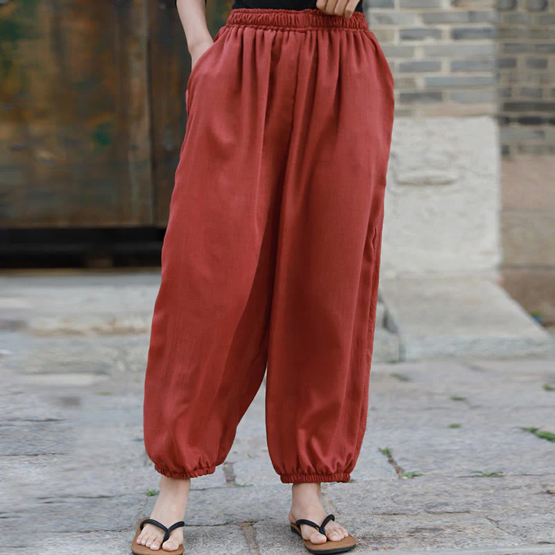 Pantaloni casual estivi da donna in cotone con tasche Buddha Stones - Image 21