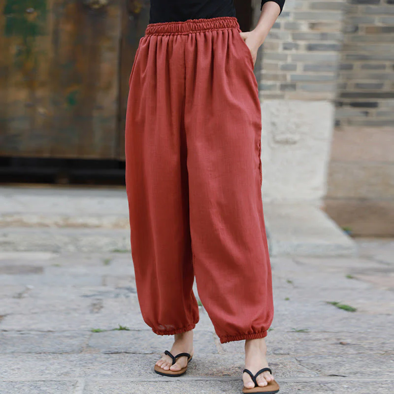 Pantaloni casual estivi da donna in cotone con tasche Buddha Stones - Image 22