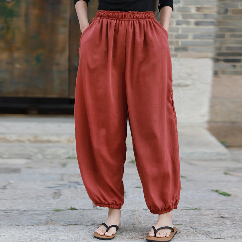 Pantaloni casual estivi da donna in cotone con tasche Buddha Stones - Image 23