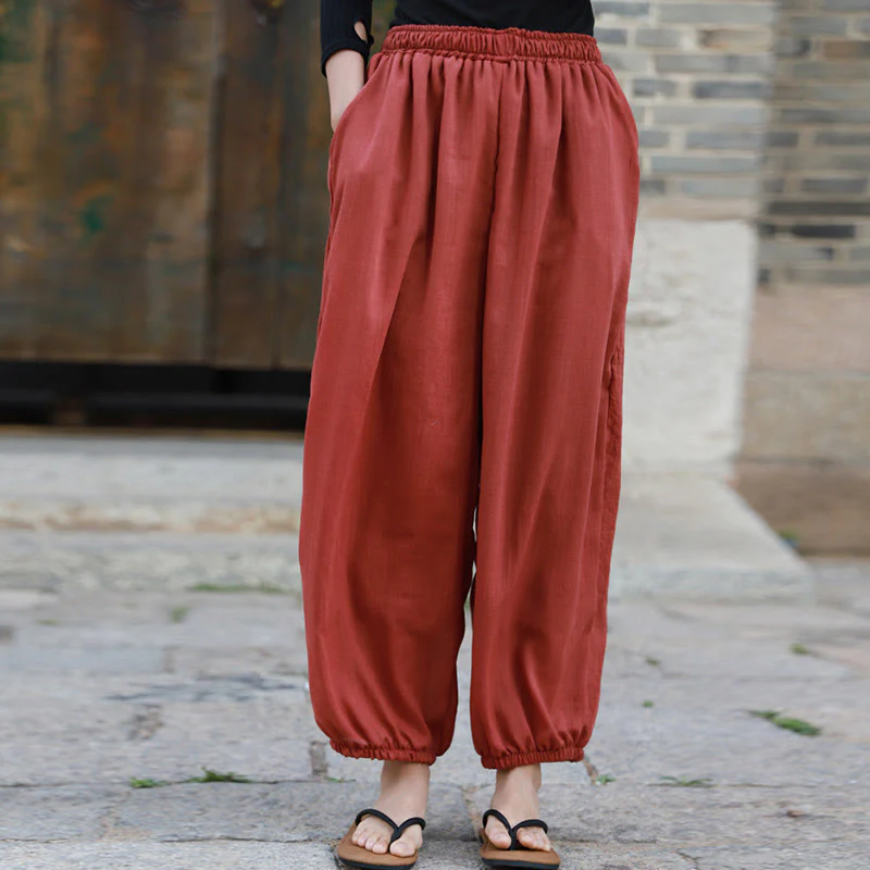 Pantaloni casual estivi da donna in cotone con tasche Buddha Stones - Image 24