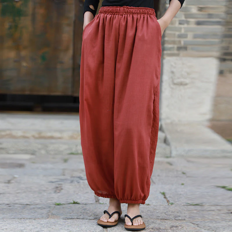 Pantaloni casual estivi da donna in cotone con tasche Buddha Stones - Image 25