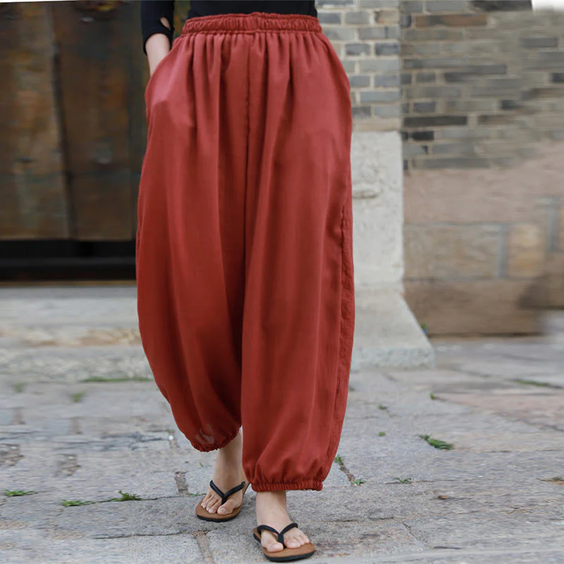 Pantaloni casual estivi da donna in cotone con tasche Buddha Stones - Image 26