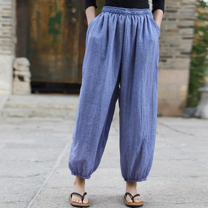 Pantaloni casual estivi da donna in cotone con tasche Buddha Stones - Image 28