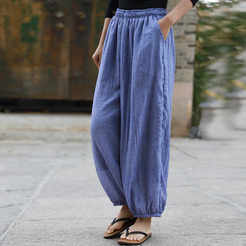Pantaloni casual estivi da donna in cotone con tasche Buddha Stones - Image 29
