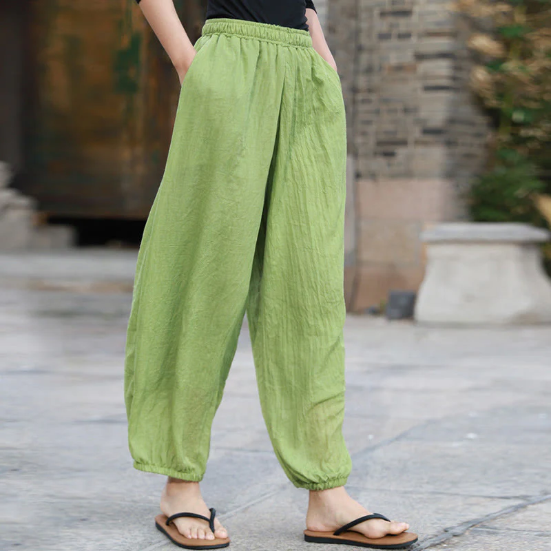 Pantaloni casual estivi da donna in cotone con tasche Buddha Stones - Image 3