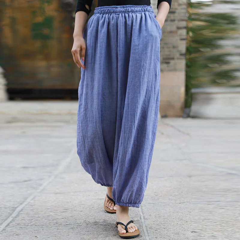 Pantaloni casual estivi da donna in cotone con tasche Buddha Stones - Image 34