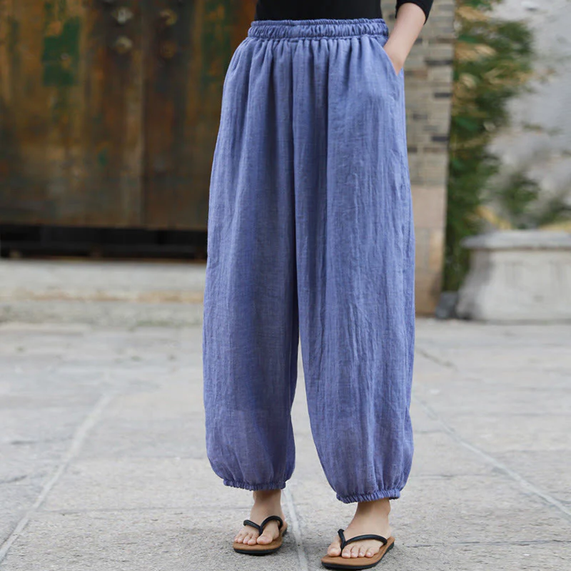 Pantaloni casual estivi da donna in cotone con tasche Buddha Stones - Image 35