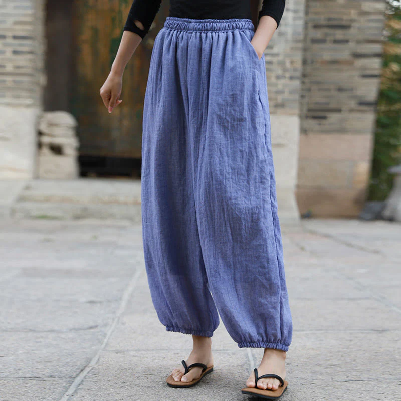 Pantaloni casual estivi da donna in cotone con tasche Buddha Stones - Image 36